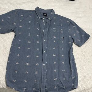 Vans Blue Casual Button Down Shirt. Size large Fun pattern